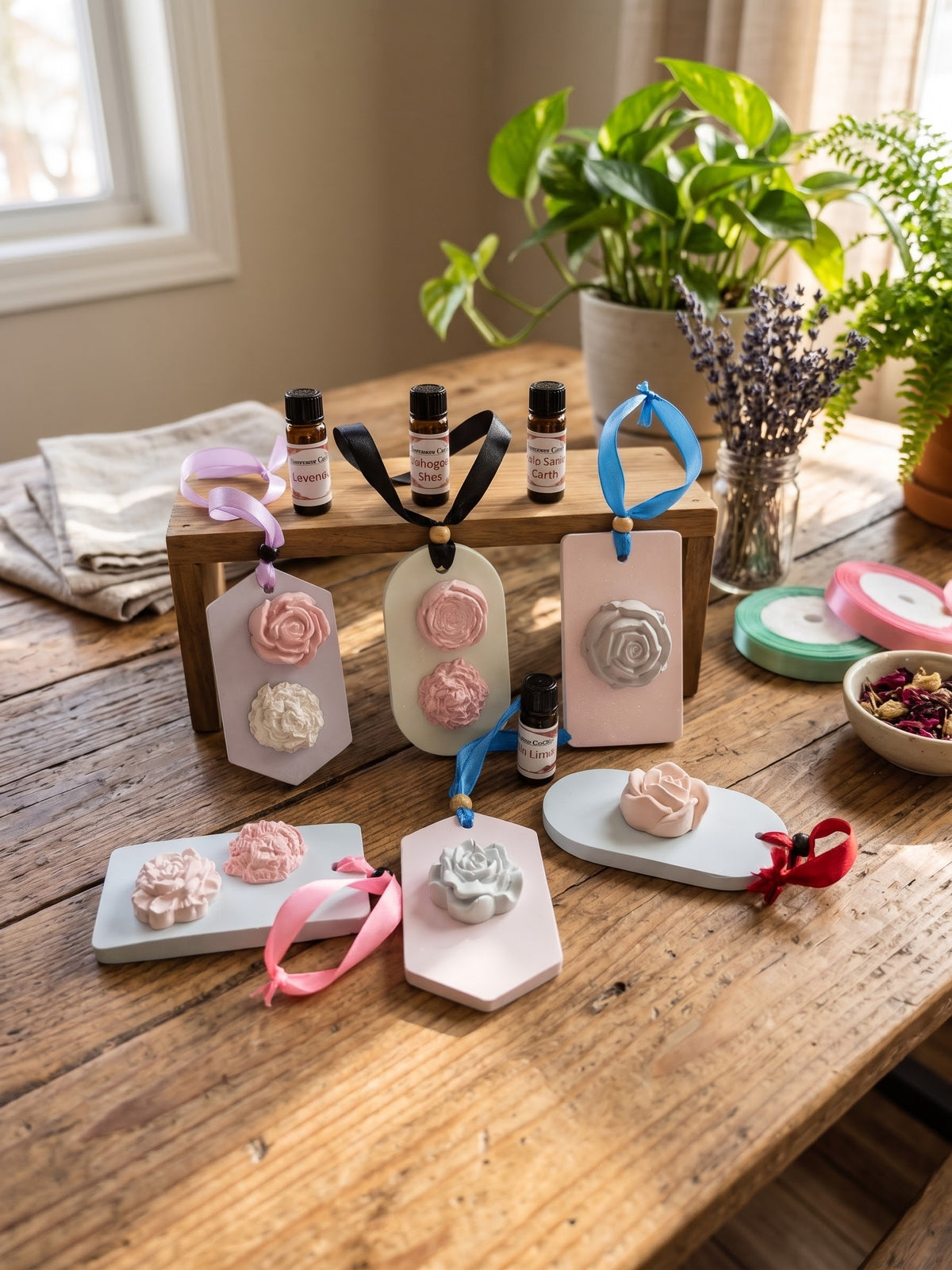 The Botanical Hanging Scent Trio: Hand-Poured Mineral Floral Stones & 4 Clean Fragrance Oils Gift Box - Summers Candles