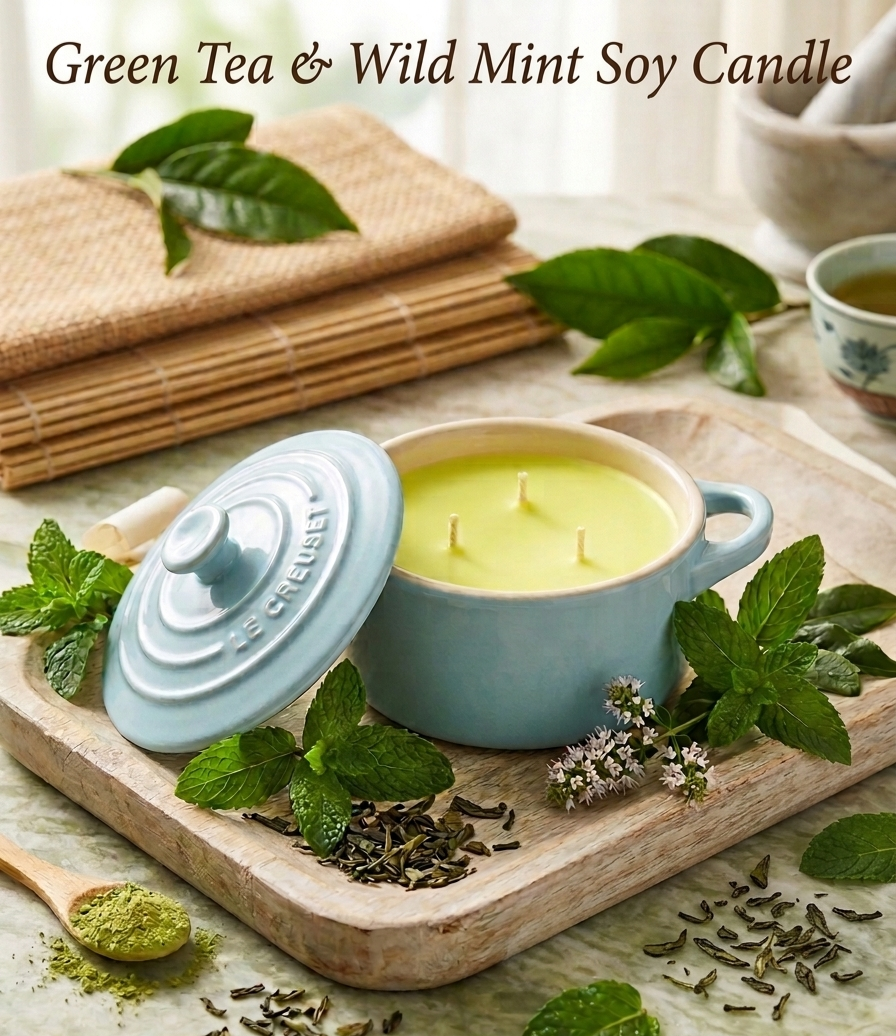 Green Tea & Wild Mint Ceramic Candle Gift Box - Summers Candles