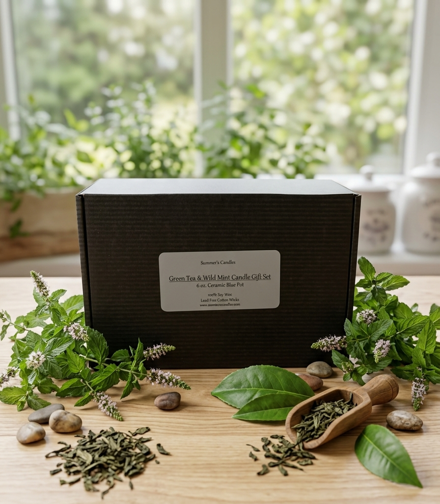 Green Tea & Wild Mint Ceramic Candle Gift Box - Summers Candles