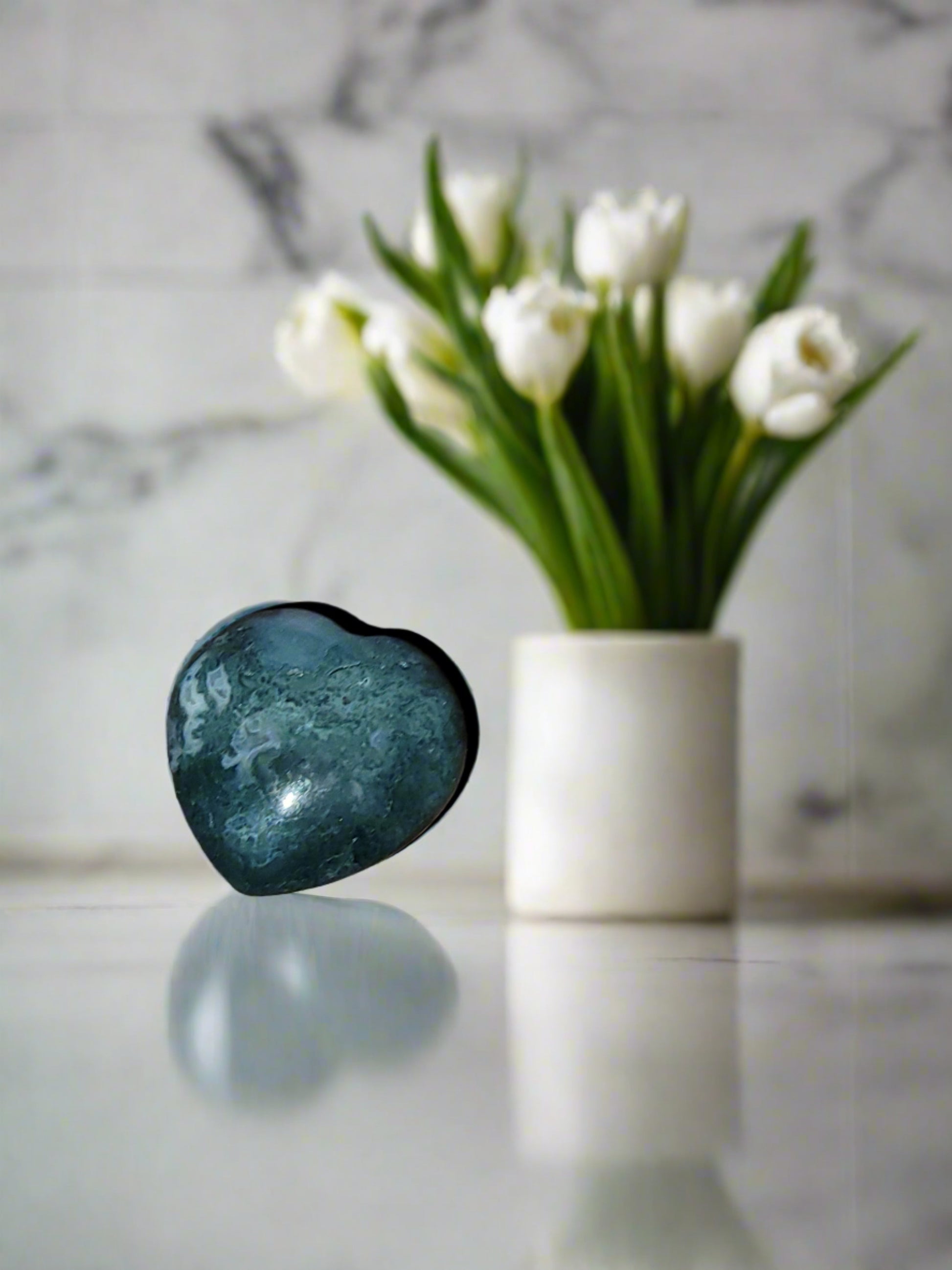 Moss Agate Crystal Heart- Summers Candles