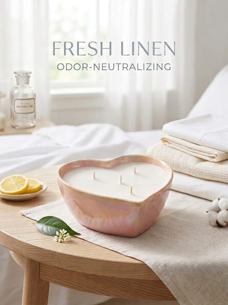 Fresh Linen Ceramic Heart Candle Gift Box