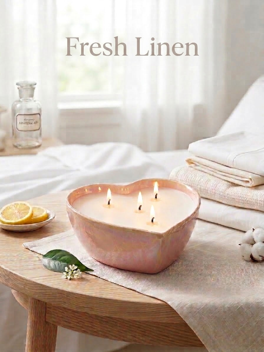 Fresh Linen Ceramic Heart Candle Gift Box