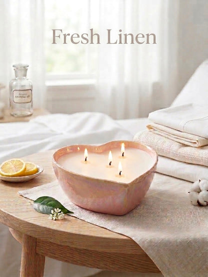 Fresh Linen Ceramic Heart Candle Gift Box