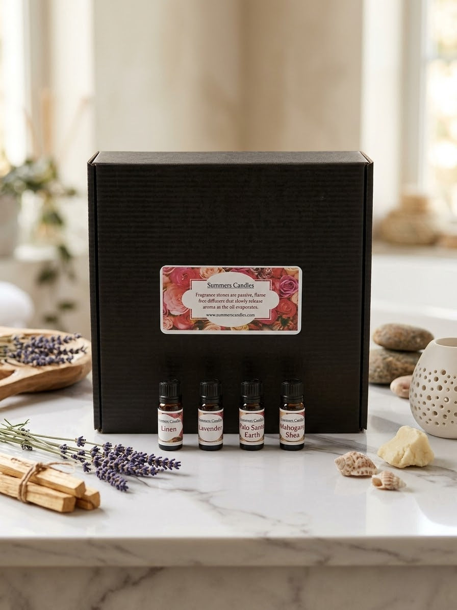 The Botanical Hanging Scent Trio: Hand-Poured Mineral Floral Stones & 4 Clean Fragrance Oils Gift Box - Summers Candles