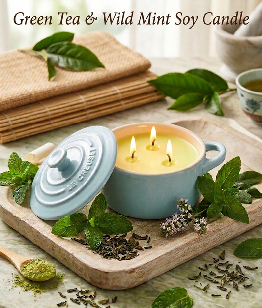 Green Tea & Wild Mint Ceramic Candle Gift Box - Summers Candles