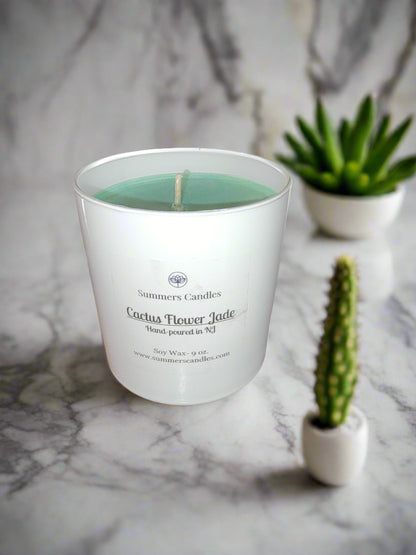 cactus flower and jade candle